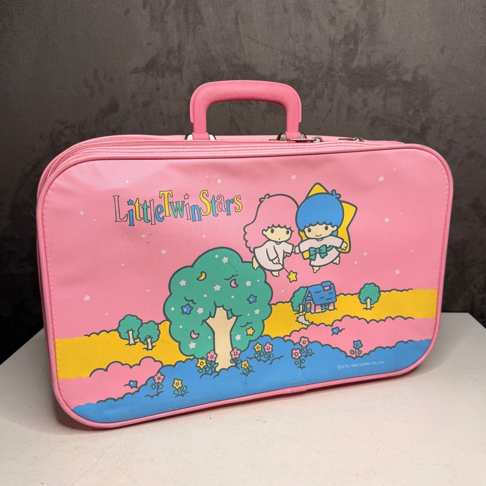 Vintage 1989 Sanrio‎ Little Twin Stars Suitcase Kids Pink Kawaii Kiki Lala Bag